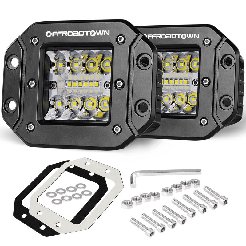OFFROADTOWN Flush Mount LED Pods, OFFROADTOWN 2pcs 5'' 78W Driving Light Work Lights Flush LED Light Bar Super Bright Fog Off Road Lights for Truck UTV ATV SUV Boat 4x4 Car - Image 1